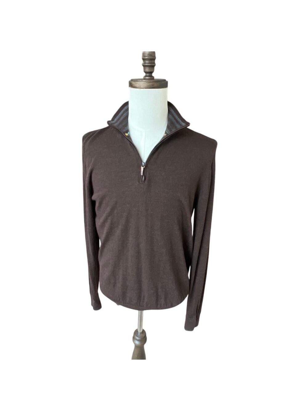 Robert Graham Brown Wool Quarter-Zip Fine Knit Sweater Men's Size L Career